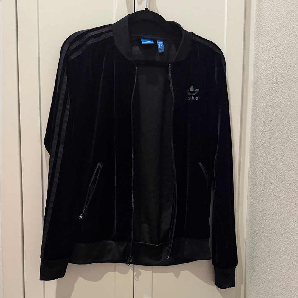 adidas Black Velour Track suite with Subtle Logo size Medium
